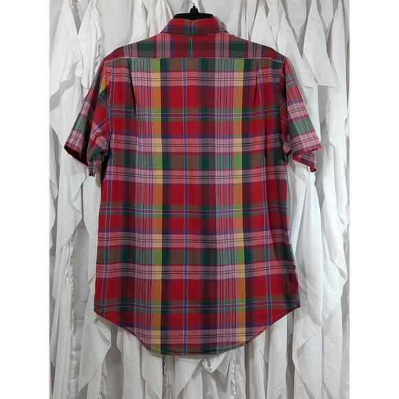 Polo by Ralph Lauren Madras Plaid Safari Red Short Sleeve Button Up Size Medium - Picture 9 of 10
